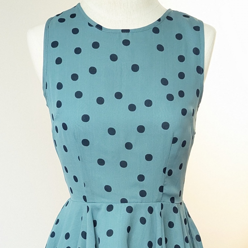 Maison Jules Teal Blue Green Polka Dot Dress Size S